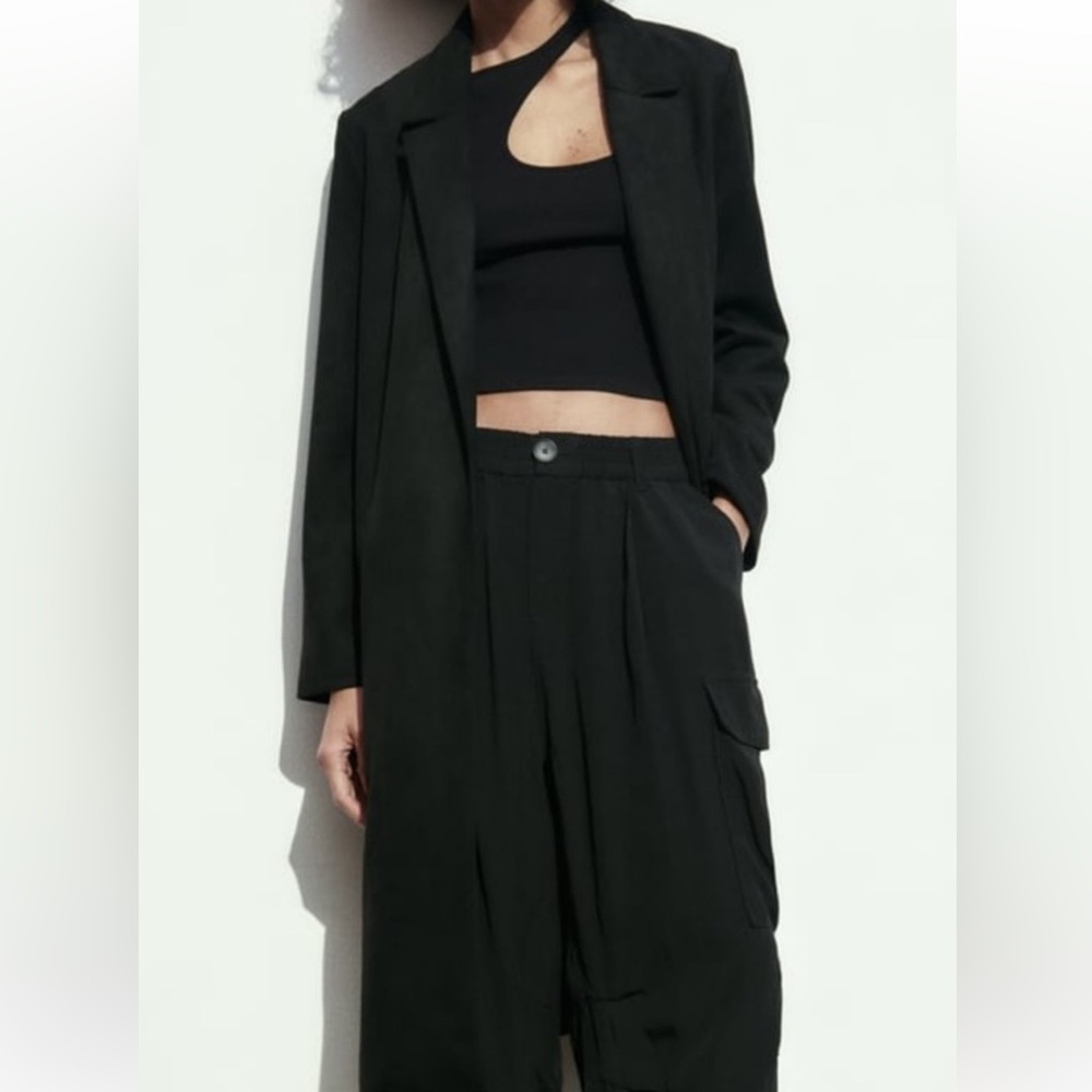 Zara long black coat size small used - low price of 25$